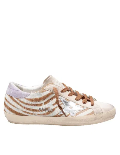 Golden Goose Super-star Sneakers In Zebra Pony Hair In Gold