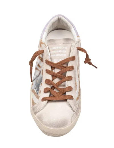 Golden Goose Super-star Sneakers In Zebra Pony Hair In Gold