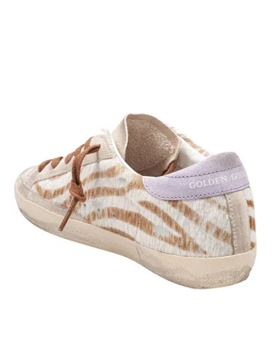 Golden Goose Super-star Sneakers In Zebra Pony Hair In Gold