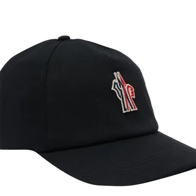 Moncler Grenoble Black Baseball Cap With Logo Embroidery In Cotton Man In Black