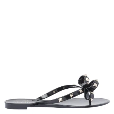 Valentino Heel Sandals With Bow Accent And Studded Embellishments