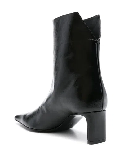 Khaite Ona Leather Ankle Boots In Black