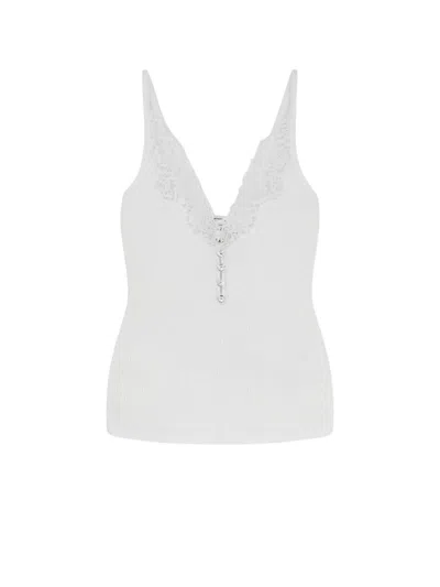 Self-portrait Lace Trim Rib Knit Viscose Blend Top