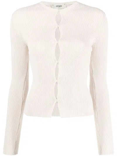 Fendi Cut-outs Cotton-blend Cardigan In White