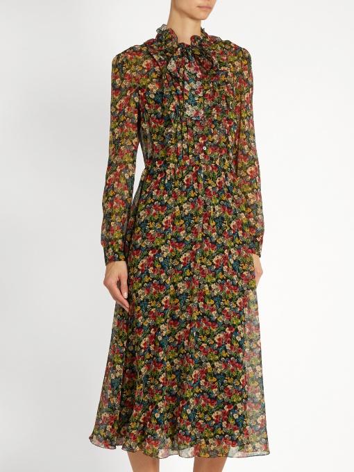 Red Valentino Floral-print Long-sleeved Silk-crépon Dress In Black ...