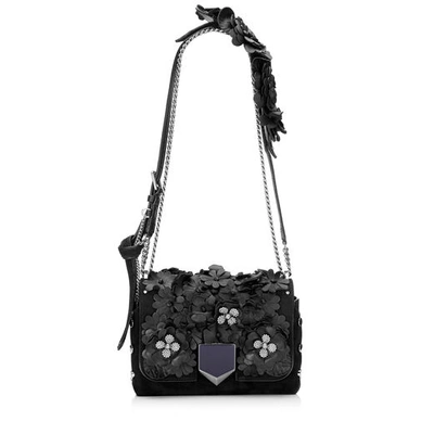 Shop Jimmy Choo Lockett Petite Black Nappa With Floral Applique Shoulder Bag