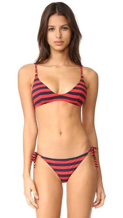 Stella Mccartney Stripe Scoop Triangle Bikini Top In Flame/navy Stripe