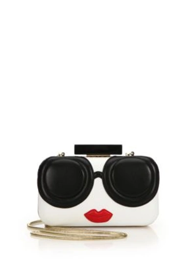 Alice And Olivia Stace Face Large Leather Clutch In White-multi