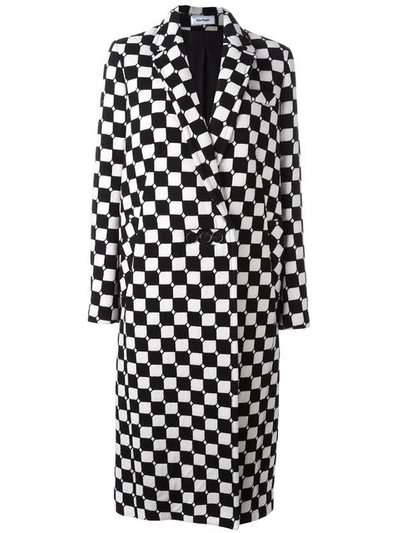 Courrèges Checked Long Coat In Black