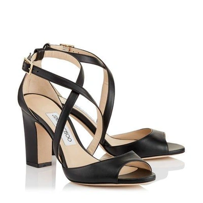 Shop Jimmy Choo Carrie 85 Black Nappa Leather Peep Toe Sandals