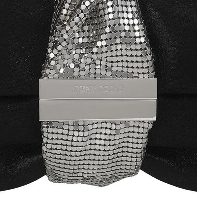 Shop Jimmy Choo Chandra/m Black Shimmer Suede Clutch Bag With Chainmail Bracelet