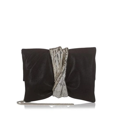Shop Jimmy Choo Chandra/m Black Shimmer Suede Clutch Bag With Chainmail Bracelet