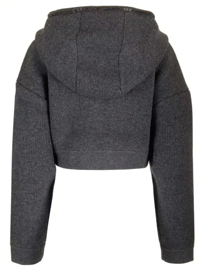 Self-portrait Womens Grey Embellished Cropped Knit Hoody