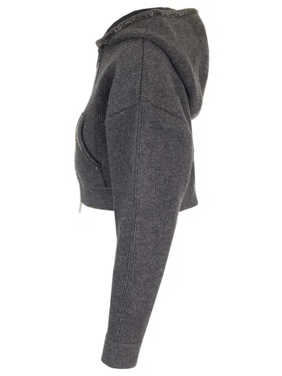 Self-portrait Womens Grey Embellished Cropped Knit Hoody