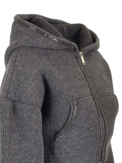 Self-portrait Womens Grey Embellished Cropped Knit Hoody