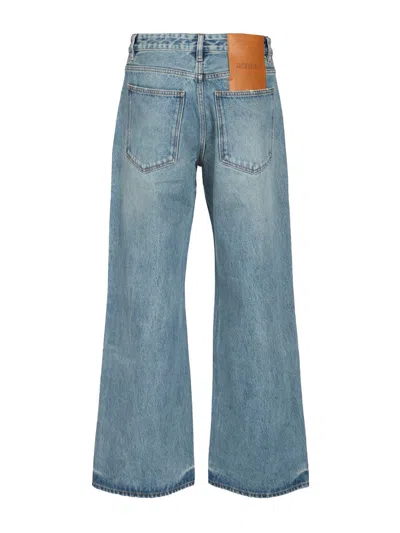 Jacquemus Le De-nimes Venice Blue Five Pocket Jeans With Embroidered Logo On The Back In Denim Man In Blue