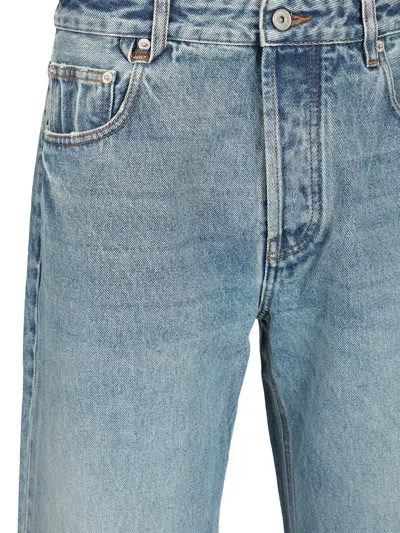 Jacquemus Le De-nimes Venice Blue Five Pocket Jeans With Embroidered Logo On The Back In Denim Man In Blue
