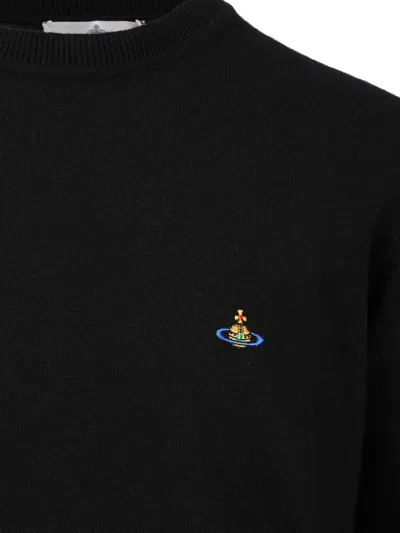 Vivienne Westwood 'alex' Black Crewneck Sweater With Orb Logo Detail On The Front