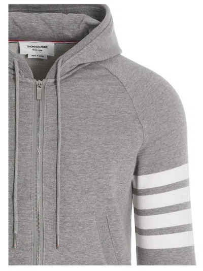 Thom Browne Mens Light Grey Striped Brand-patch Cotton-jersey Hoody