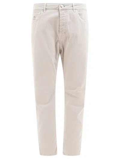 Brunello Cucinelli Logo Patch Slim Jeans In White