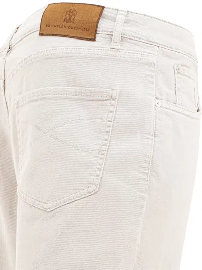 Brunello Cucinelli Logo Patch Slim Jeans In White