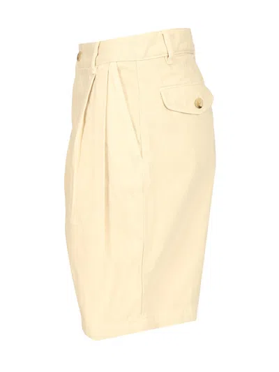 MAISON KITSUNÉ CASUAL PLEATED BERMUDA TROUSERS BEIGE 