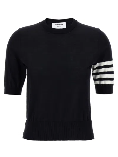 Thom Browne Ribbed Hem Crewneck Short Sleeves Striped Sleeve