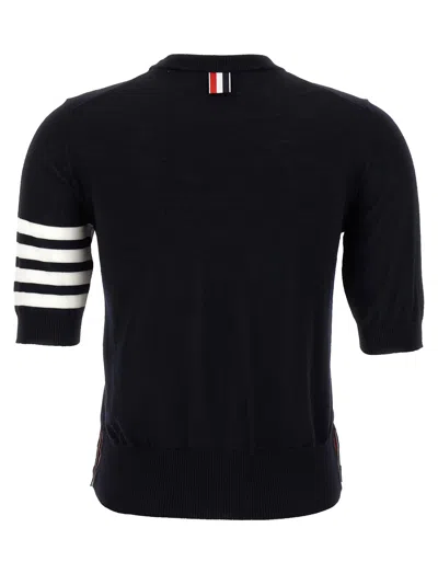 Thom Browne Ribbed Hem Crewneck Short Sleeves Striped Sleeve