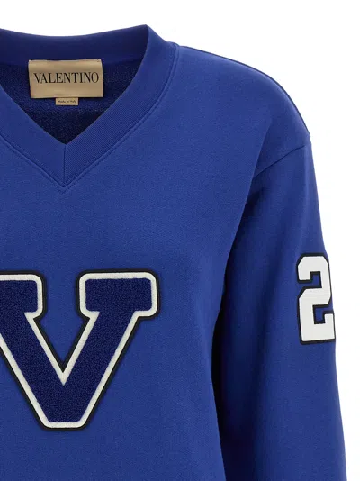 Valentino Blue Sweatshirt With V And Le Chat De La Maison Embroidery