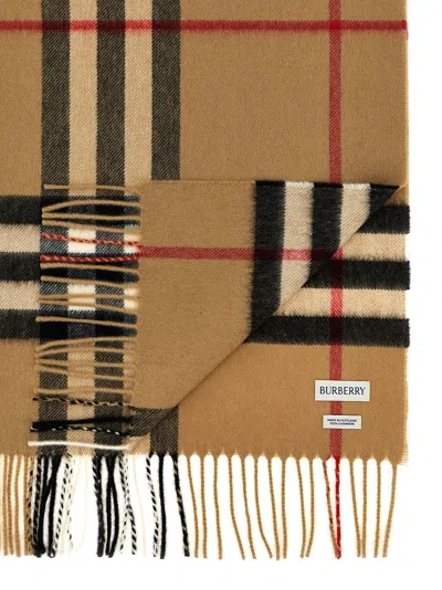 Burberry Cashmere Scarf With Check Pattern And Fringe In Brown