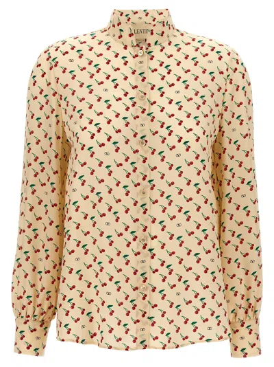 Valentino Crepe De Chine Shirt With Cherryfic Print In Neutral
