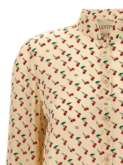 Valentino Crepe De Chine Shirt With Cherryfic Print In Neutral