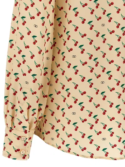 Valentino Crepe De Chine Shirt With Cherryfic Print In Neutral