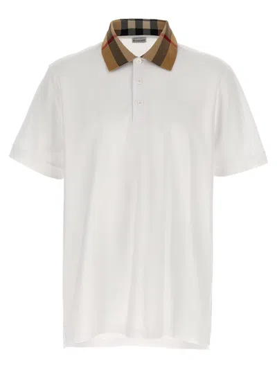 Burberry Check-collar White Polo Shirt With Three-button Placket