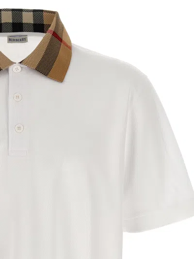 Burberry Check-collar White Polo Shirt With Three-button Placket