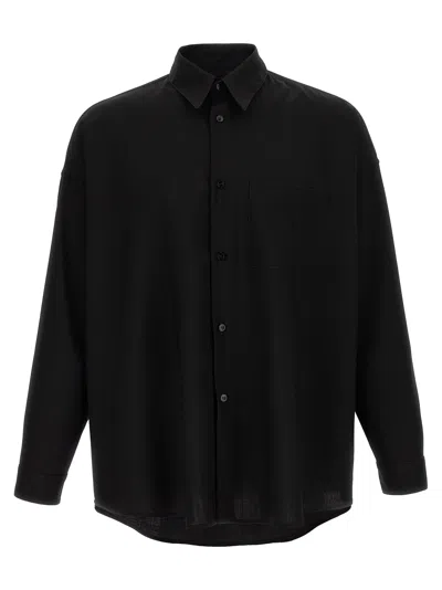 Marni Cool Wool Shirt With Contrast Stitching Shirt And Blouse Black In Black