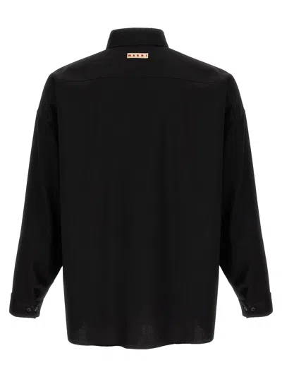 Marni Cool Wool Shirt With Contrast Stitching Shirt And Blouse Black In Black