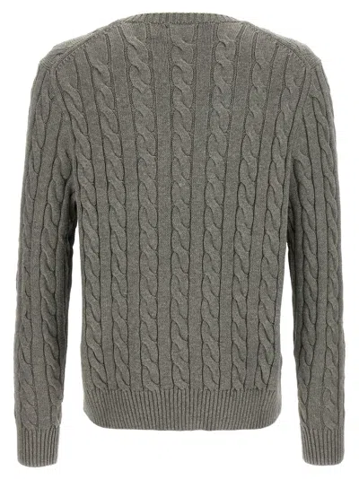 Polo Ralph Lauren Grey Crewneck Sweater With Pony Embroidery On The Front And Woven Knit In Cotton Man In Gray