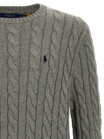 Polo Ralph Lauren Grey Crewneck Sweater With Pony Embroidery On The Front And Woven Knit In Cotton Man In Gray