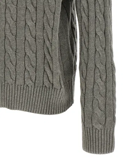 Polo Ralph Lauren Grey Crewneck Sweater With Pony Embroidery On The Front And Woven Knit In Cotton Man In Gray