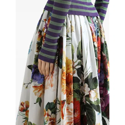 Dolce & Gabbana High-waisted Skirt With A Floral Bouquet Print In Multi