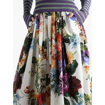 Dolce & Gabbana High-waisted Skirt With A Floral Bouquet Print In Multi