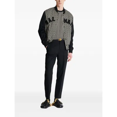 Balmain Grey T-shirt With Logo Applied On The Chest And All-over Labyrinth Motif In Cotton Man