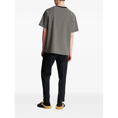 Balmain Grey T-shirt With Logo Applied On The Chest And All-over Labyrinth Motif In Cotton Man