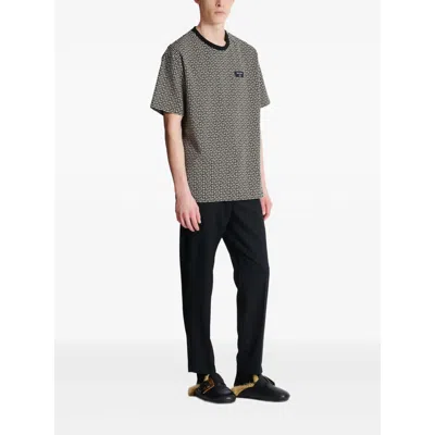 Balmain Grey T-shirt With Logo Applied On The Chest And All-over Labyrinth Motif In Cotton Man