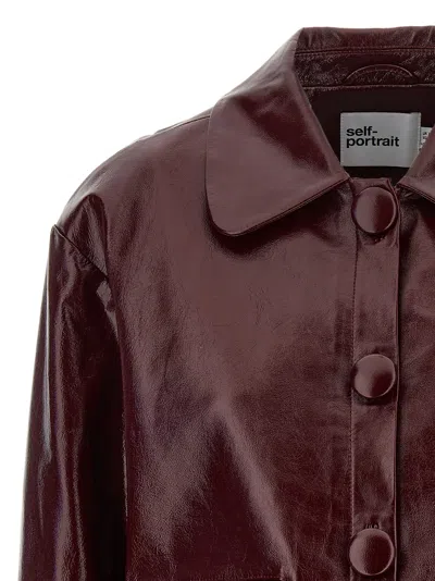 Self-portrait Womens Peter Pan Collar Boxy-fit Faux-leather Jacket Burgundy In Brown
