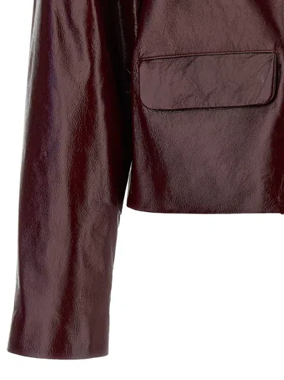 Self-portrait Womens Peter Pan Collar Boxy-fit Faux-leather Jacket Burgundy In Brown