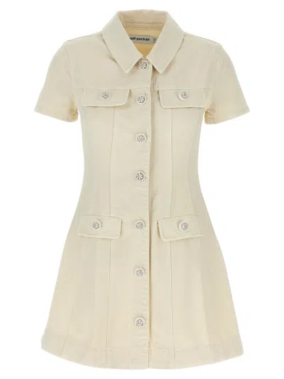 Self-portrait Structured Beige Dress With Classic Collar And Flap Pockets In Neutral