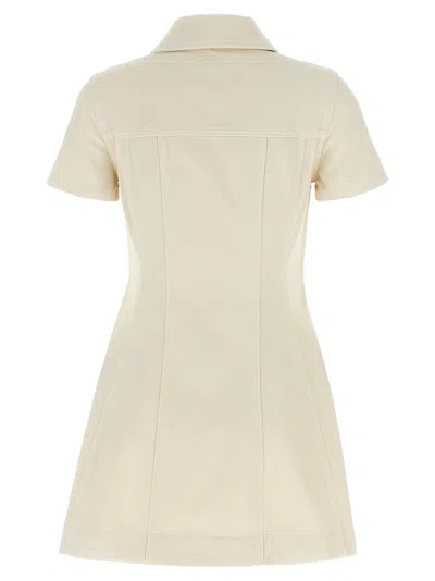 Self-portrait Structured Beige Dress With Classic Collar And Flap Pockets In Neutral