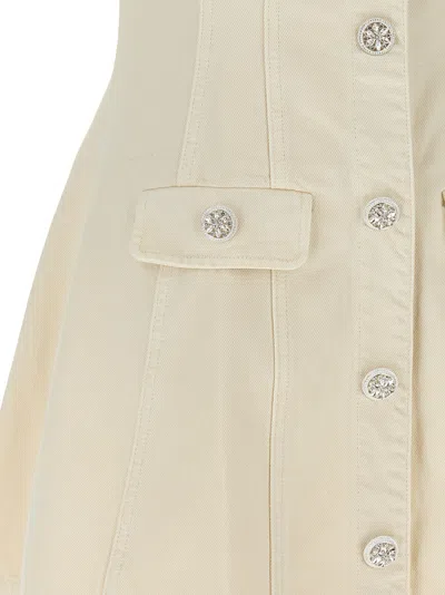 Self-portrait Structured Beige Dress With Classic Collar And Flap Pockets In Neutral